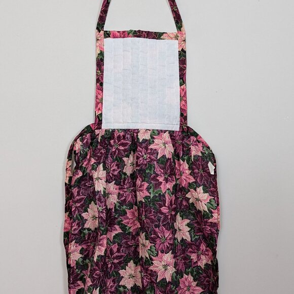Vintage 1980s Child's Apron Pink Purple Poinsettias Quilted Front All Cotton USA - Picture 7 of 16